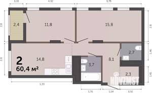 2-к квартира, вторичка, 60м2, 15/19 этаж