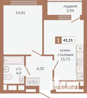 1-к квартира, вторичка, 42м2, 19/31 этаж