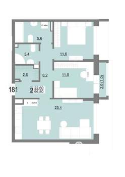 2-к квартира, вторичка, 67м2, 5/25 этаж