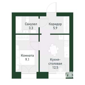 1-к квартира, вторичка, 33м2, 2/4 этаж