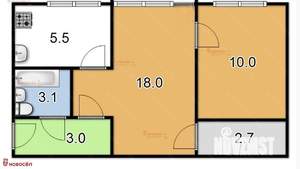 2-к квартира, вторичка, 42м2, 1/5 этаж