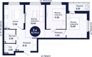 3-к квартира, сданный дом, 71м2, 1/21 этаж