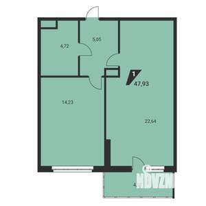 2-к квартира, вторичка, 48м2, 16/25 этаж