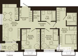 3-к квартира, вторичка, 83м2, 11/18 этаж