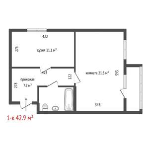 1-к квартира, вторичка, 43м2, 2/15 этаж