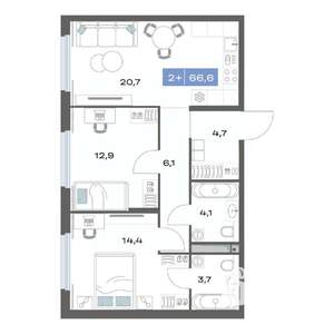 2-к квартира, строящийся дом, 67м2, 1/17 этаж