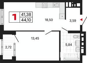 1-к квартира, вторичка, 44м2, 22/30 этаж