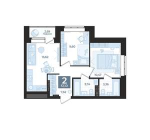 2-к квартира, вторичка, 51м2, 8/23 этаж