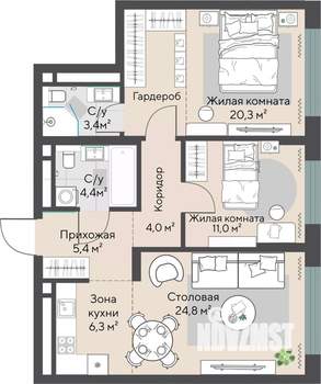 2-к квартира, строящийся дом, 73м2, 10/27 этаж