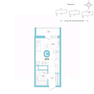 Студия квартира, вторичка, 28м2, 9/16 этаж