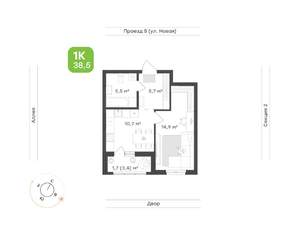 1-к квартира, вторичка, 39м2, 2/17 этаж