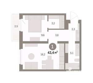 1-к квартира, вторичка, 43м2, 2/9 этаж