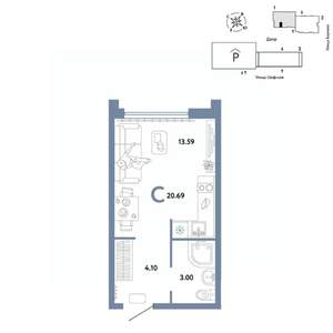 Студия квартира, вторичка, 21м2, 24/24 этаж