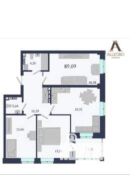 3-к квартира, вторичка, 89м2, 12/19 этаж