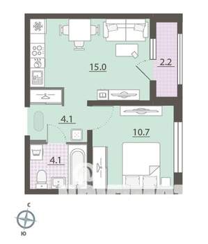 1-к квартира, вторичка, 35м2, 8/25 этаж