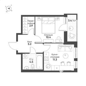 1-к квартира, строящийся дом, 36м2, 9/15 этаж