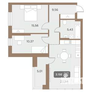 2-к квартира, вторичка, 66м2, 21/24 этаж