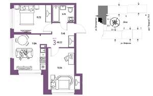 3-к квартира, строящийся дом, 48м2, 21/24 этаж