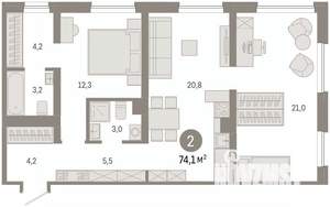 2-к квартира, вторичка, 74м2, 2/8 этаж