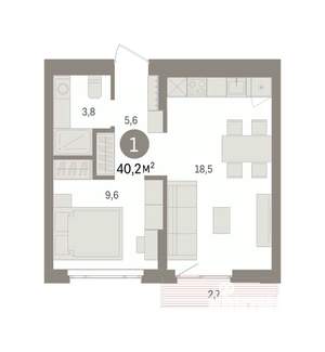 1-к квартира, вторичка, 40м2, 2/7 этаж