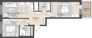 2-к квартира, строящийся дом, 66м2, 2/22 этаж