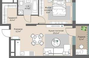 1-к квартира, вторичка, 53м2, 4/28 этаж