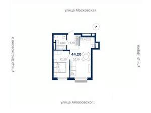 1-к квартира, вторичка, 44м2, 22/30 этаж
