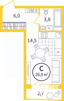 Студия квартира, вторичка, 26м2, 7/8 этаж