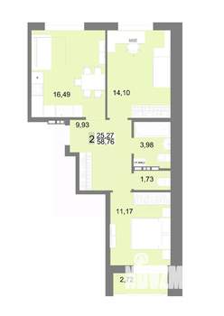 2-к квартира, вторичка, 56м2, 1/23 этаж