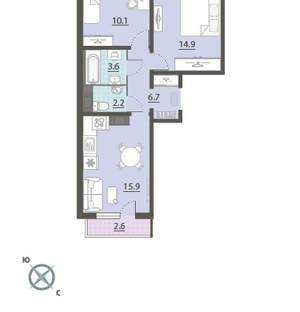 2-к квартира, вторичка, 55м2, 21/24 этаж