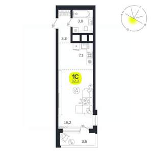 1-к квартира, вторичка, 32м2, 22/27 этаж