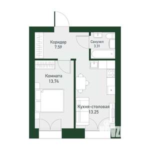1-к квартира, вторичка, 37м2, 4/4 этаж
