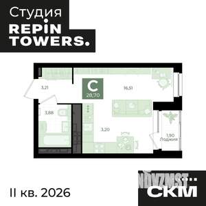 Студия квартира, вторичка, 29м2, 22/29 этаж