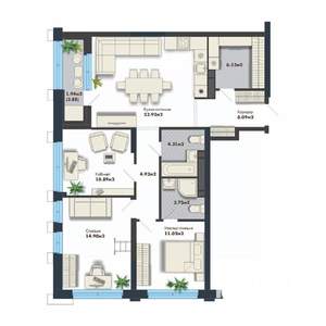 3-к квартира, вторичка, 88м2, 16/25 этаж