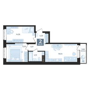 2-к квартира, вторичка, 60м2, 3/18 этаж