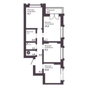3-к квартира, вторичка, 66м2, 19/30 этаж