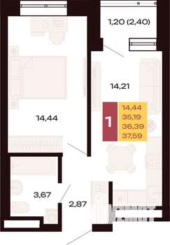 1-к квартира, вторичка, 38м2, 19/30 этаж