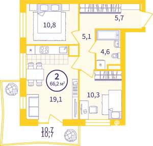 2-к квартира, вторичка, 59м2, 7/9 этаж