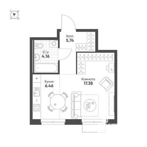 Студия квартира, строящийся дом, 34м2, 3/25 этаж