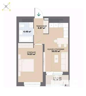 1-к квартира, вторичка, 46м2, 24/26 этаж