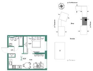 2-к квартира, строящийся дом, 35м2, 5/24 этаж