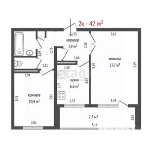 2-к квартира, вторичка, 47м2, 8/12 этаж