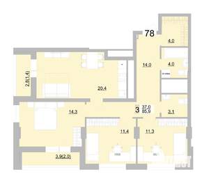 3-к квартира, вторичка, 86м2, 12/24 этаж
