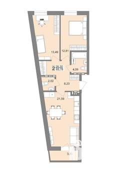 2-к квартира, вторичка, 65м2, 17/18 этаж