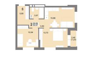 2-к квартира, вторичка, 55м2, 2/22 этаж