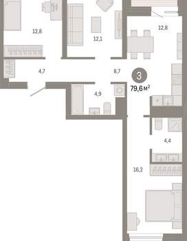 2-к квартира, вторичка, 80м2, 4/7 этаж