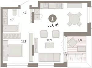 1-к квартира, вторичка, 55м2, 9/9 этаж