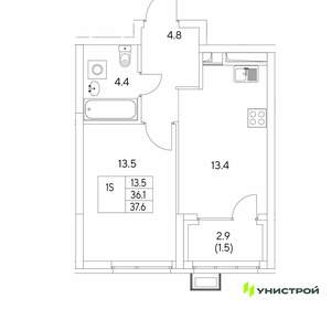 1-к квартира, вторичка, 38м2, 12/30 этаж