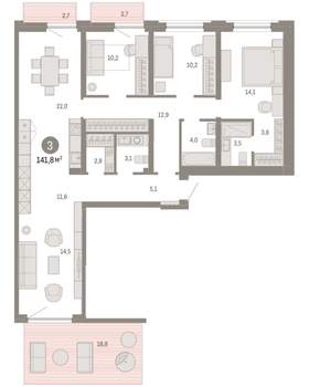 3-к квартира, вторичка, 142м2, 2/9 этаж