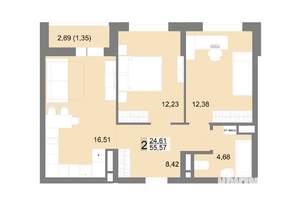 2-к квартира, строящийся дом, 56м2, 10/22 этаж